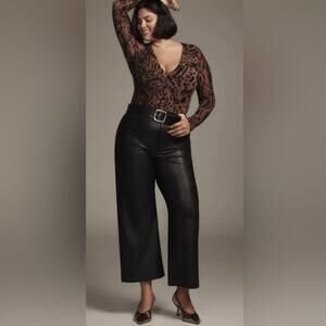 Anthro Maeve Women’s Colette High Waist Faux Vegan Black Leather Wide Leg Pants